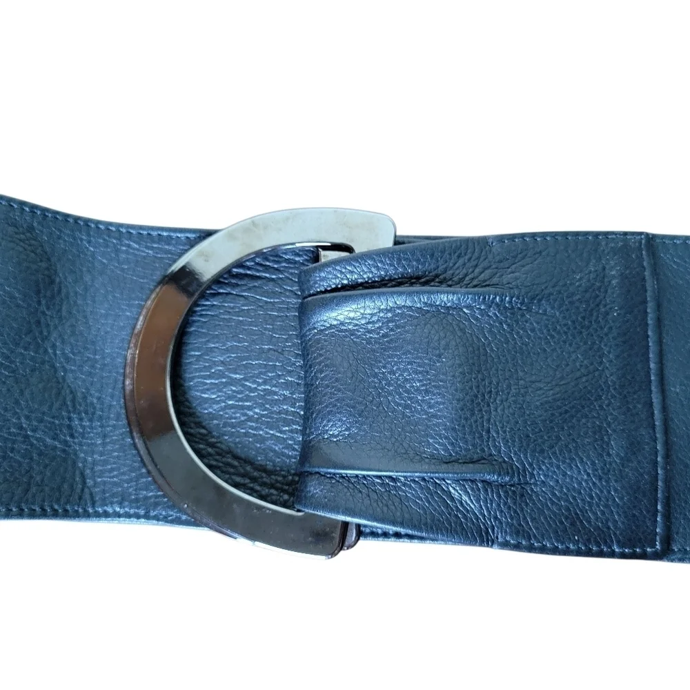Vintage Streets Ahead Black Leather Heavy Buckle Wide Belt